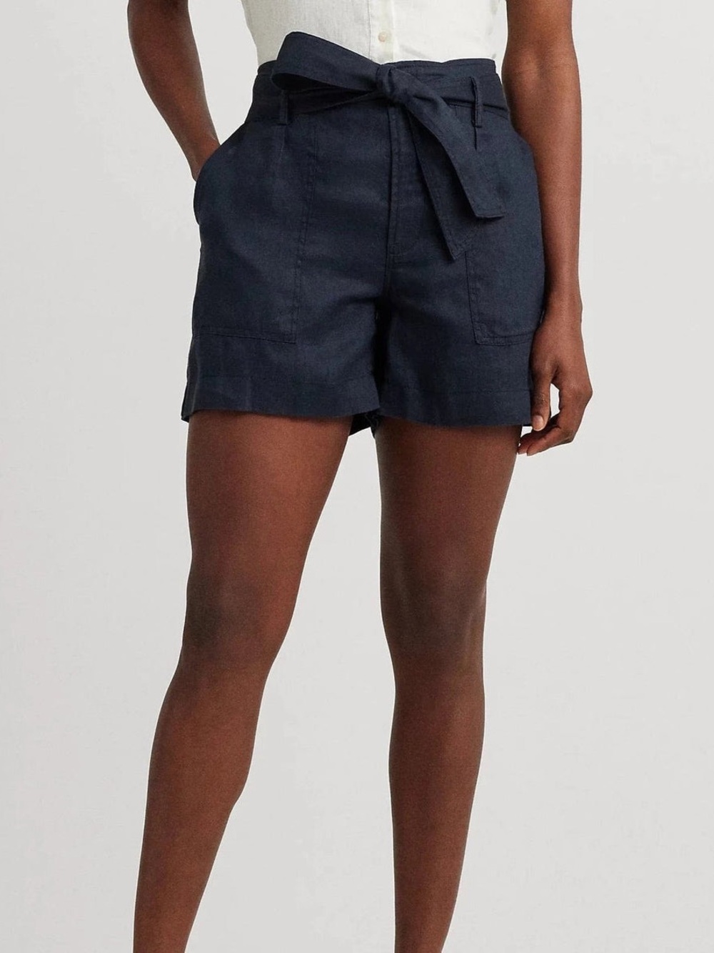 Lauren Ralph Lauren Navy High-Waist Tie-Belt Shorts